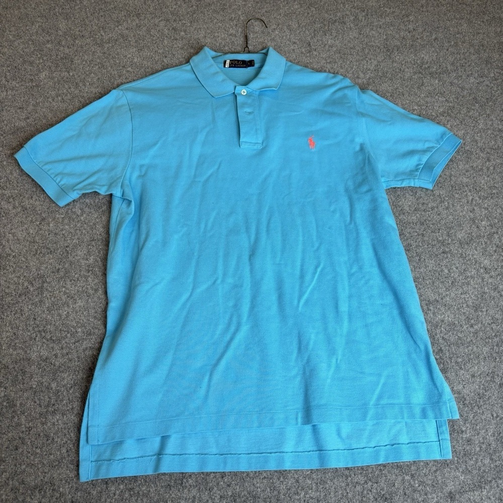 Polo Ralph Lauren Shirt Men's Large Blue Short Sleeve Preppy Orange Pony Logo